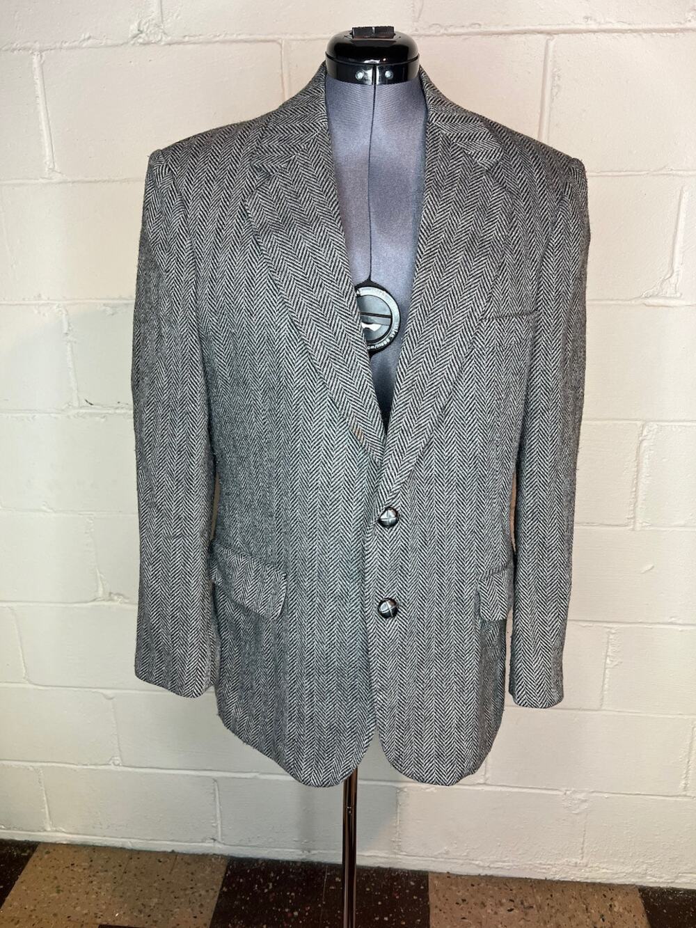 mens blazer herringbone gray black vintage